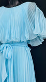 Elegant blue A-line ankle length pleated formal prom dress evening gown HZ1024