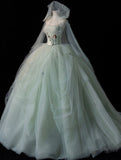 Elegant Green A-line Off-shoulder Sleeveless Tulle Formal Prom Gown Evening Dress HZ1024