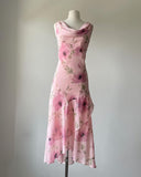 Printed Pink Sleeveless Chiffon Ruffle Ball Gown Evening Gown HZ1024