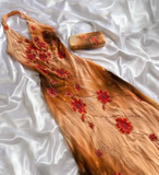 Chic Vintage Orange Strap Beaded Chiffon Long Ball Gown Evening Dress HZ1024