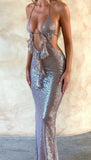 Sexy Backless Irregular Ruffle Sequin Mermaid Ball Gown Evening Dress HZ1024
