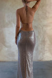 Sexy Backless Irregular Ruffle Sequin Mermaid Ball Gown Evening Dress HZ1024