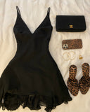 Sexy Black Strap Deep V Neck Chiffon Mini Ball Gown Evening Dress HZ1024