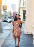 Vintage Printed Chiffon V Neck Irregular Skirt Mini Party Dress Homecoming Dress HZ1024
