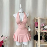 Simple Halter Neck A-Line Mini Party Dress Homecoming Dress HZ1024