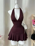 Simple Halter Neck A-Line Mini Party Dress Homecoming Dress HZ1024