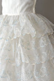 Vintage White Strapless Ruffle Lace Short Birthday Party Dress Prom Dress HZ1024