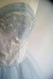 Vintage Gray Strapless Lace Tulle Short Party Dress Homecoming Dress HZ1024