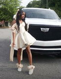 Chic Ivory Tutu Off-the-shoulder Bow Mini Homecoming Dress HZ1024