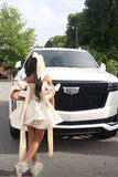 Chic Ivory Tutu Off-the-shoulder Bow Mini Homecoming Dress HZ1024