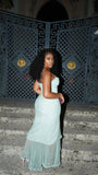 Chic Green Strap Hollow High-Low Ball Gown Evening Dress HZ1024