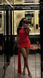 Sexy Red Off-the-shoulder Sleeveless Bodycon Short Prom Dress HZ1024