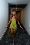Chic Green Strap Bodycon Hip Tassel Mini Party Dress Homecoming Dress HZ1024