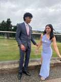 Elegant One Shoulder Soft Bodycon Slit Prom Dress Bridesmaid Dress HZ1024