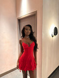 Sexy Burgundy Strap Mini Birthday Party Dress Prom Dress HZ1024