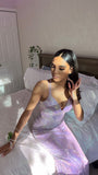 Sparkling Purple Straps V Neck Sequin Floor Length Prom Dress Bridesmaid Dress HZ1024