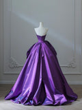 A-Line Gorgeous Strapless Sweetheart Neck Satin Formal Purple Ball Gown HZ1024