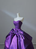 A-Line Gorgeous Strapless Sweetheart Neck Satin Formal Purple Ball Gown HZ1024