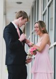 Elegant Strapless Pink A-Line Tiered Ankle-Length Prom Dress Bridesmaid Dress HZ1024