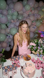 Sweet Pink Strap Deep V Neck Bow Sleeveless Mini Party Dress Homecoming Dress HZ1024