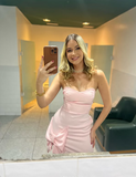 Sweetheart Neck Strapless Pink Bodycon Bow Mini Party Dress Homecoming Dress HZ1024