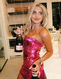 Gorgeous Bright Pink Strapless Bodycon Mini Party Dress Prom Dress HZ1024
