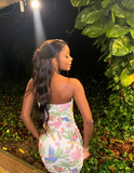 Elegant Strapless Printed Bodycon Mermaid Prom Dress Evening Dress HZ1024