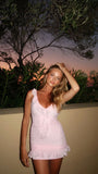 Sexy Pink Deep V Neck Lace Mini Party Dress Homecoming Dress HZ1024