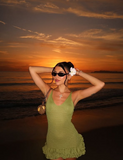 Chic Knit Green Spaghetti Strap Deep V Neck Sleeveless Mini Party Dress Homecoming Dress HZ1024