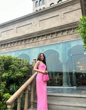 Elegant Pink Strap Mermaid Bodycon Long Prom Dress Evening Dress HZ1024