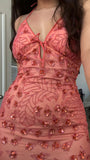 Vintage Pink Halter Neck Sequin Beads Long Prom Dress Evening Dress HZ1024