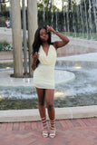 Sexy Ivory Halter Bodycon Pearl Prom Dress Homecoming Dress HZ1024