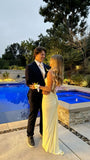 Classic Light Yellow Strapless Sleeveless Satin Mermaid Prom Dress Bridesmaid Dress HZ1024