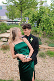 Chic Green Satin Strapless Slit Long Prom Dress Bridesmaid Dress HZ1024