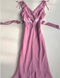 Pink V-neck Sleeveless A-Line Simple Prom Dress Evening Gown HZ1024