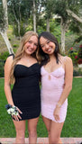 Sweet Pink Lace Halter Bodycon Backless Mini Party Dress Homecoming Dress HZ1024