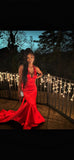 Sexy low-cut wine red halter neck mermaid bow train prom dress evening dress HZ1024