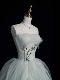 Elegant Green Strapless A-Line Tulle Long Prom Dress Evening Dress HZ1024