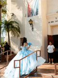 Beautiful Princess Dress Blue Off-the-shoulder Prom Dress A-line Floor-length Evening Dress HZ1024