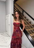 Sexy Strapless Printed Tube Top Bodycon Mermaid Long Prom Dress Evening Dress HZ1024
