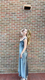 Elegant Silver-grey V-neck Sheath Satin Long Party Dress Evening Dress Prom Dress HZ1024