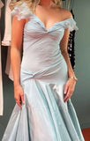 Elegant Blue Off Shoulder A-Line Long Prom Dress Evening Dress HZ1024
