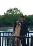 Shiny Gold Strapless Mermaid High Slit Sequin Floor-Mounting Prom Dress Bridesmaid Dress HZ1024
