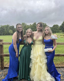 Elegant Light Yellow A-line Strapless V-neck Long Prom Dress Evening Dress HZ1024