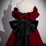 Burgundy Velvet Long Prom Dress, Off the Shoulder A-Line Evening Dress HZ1024