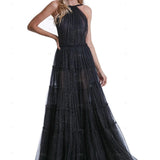 Black A-line tulle long prom dress black tulle formal party dress HZ1024
