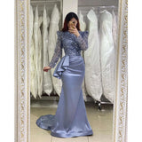 Elegant lavender long mermaid high neck beading evening party gowns with long sleeves HZ1024