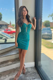 Fashion Turquoise Blue Appliques Beaded Design Sweetheart Strapless Homecoming Dress HZ1024