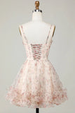 Charming Champagne Corset Floral Design A-line Spaghetti Strap Homecoming Dress HZ1024