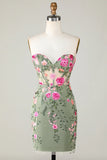 Fashion Sweetheart Green Backless Embroidery Design A-line Tight Homecoming Dress HZ1024